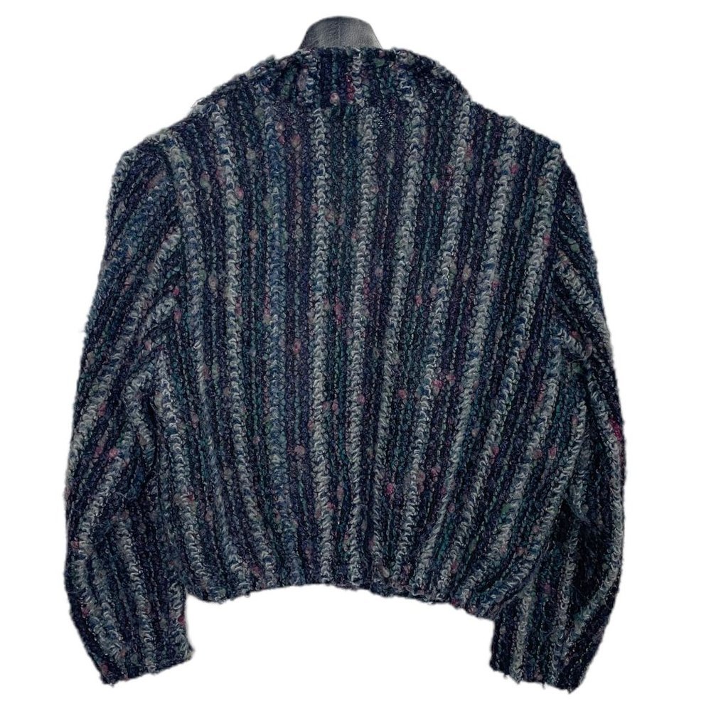 Vintage 90s Blue Multicolor Boucle Short Waist Cardigan Medium - Picture 2 of 6